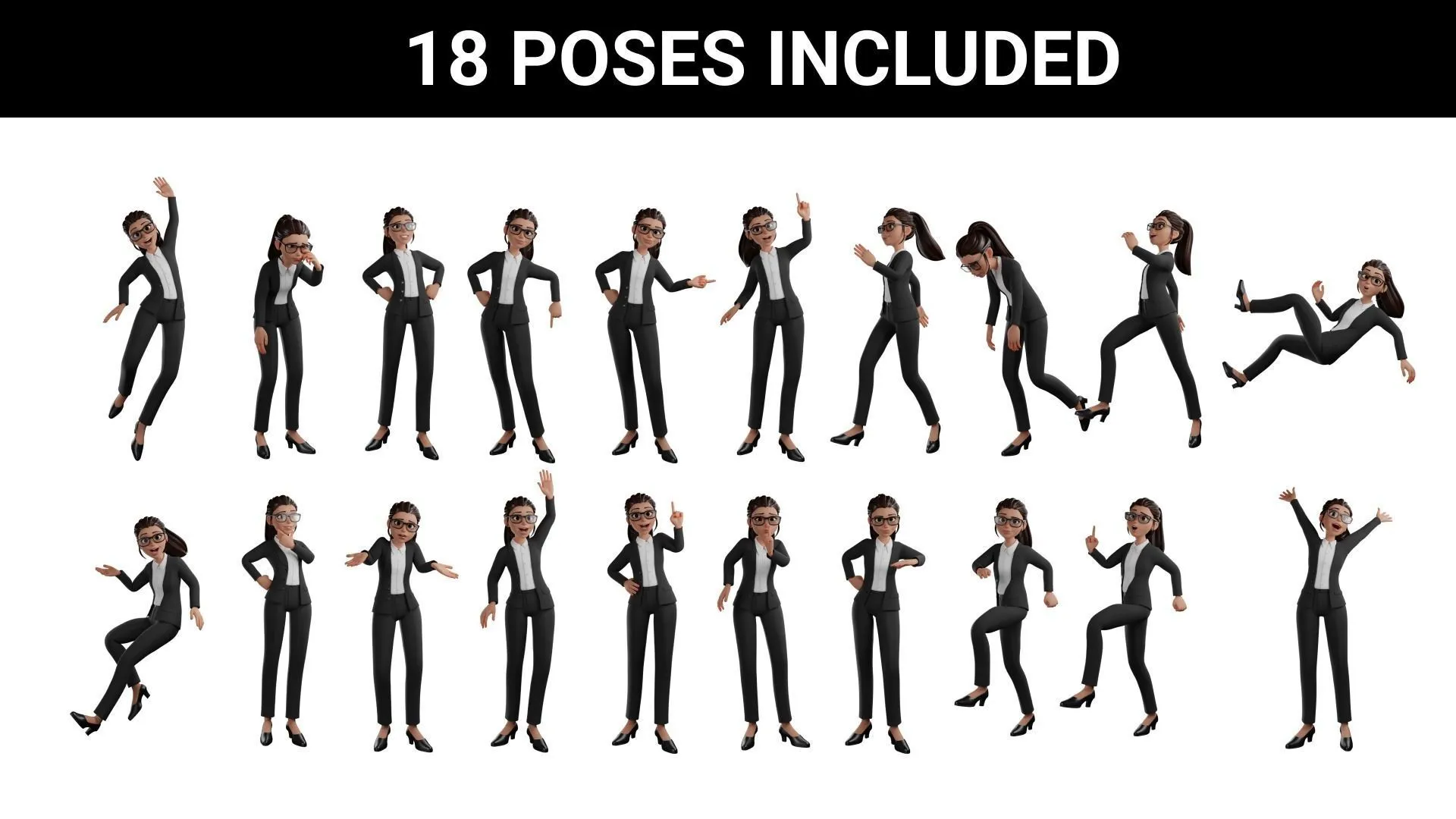 18 pre-made poses for Secretary Business Woman Character